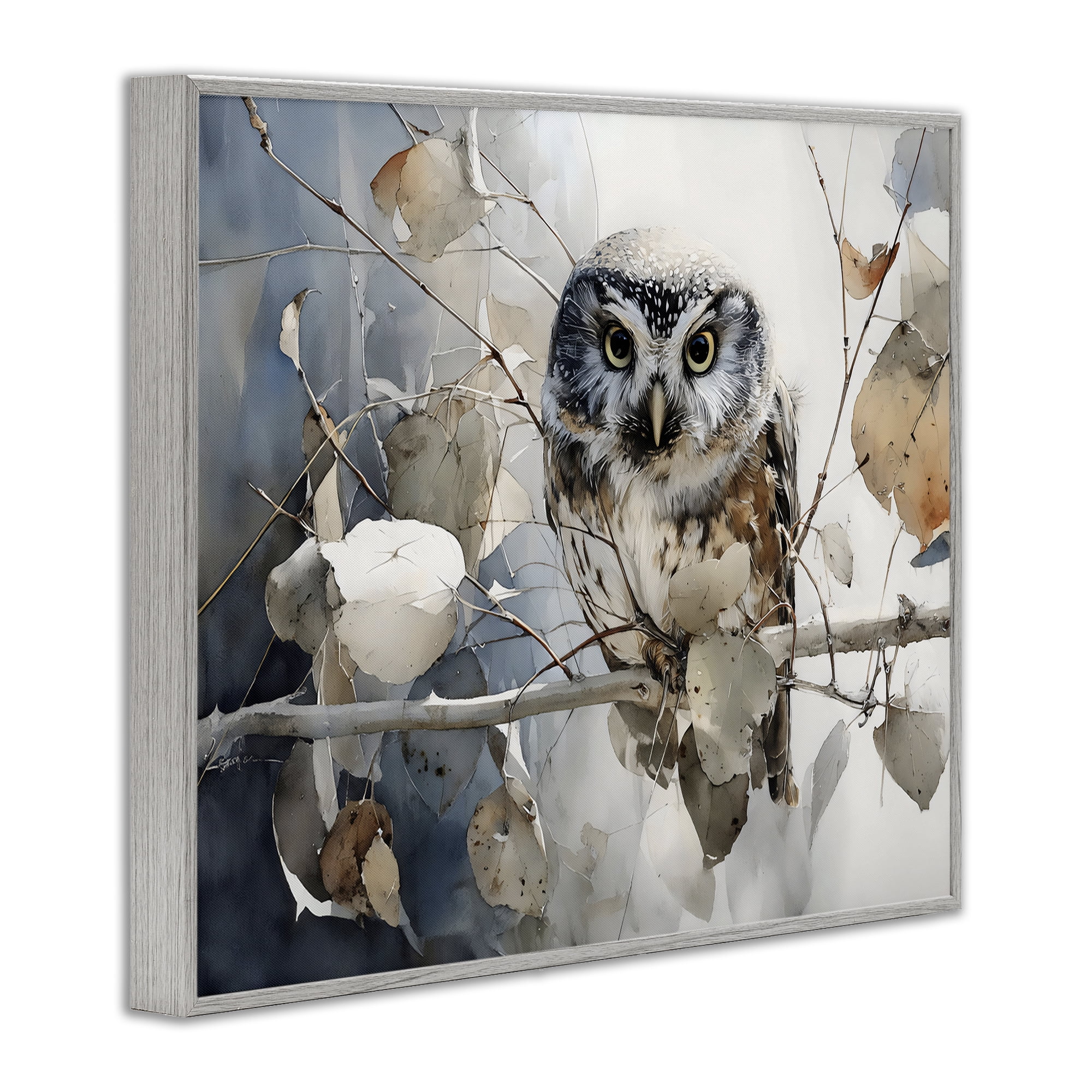 Stupell Industries Hoot Owl on Autumn Branch Gray Framed Giclee Art, design by Franklyn Gregory