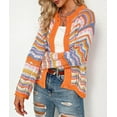 thumbnail image 4 of HLSOHJP Women's Rainbow Knitted Cardigan Sweater Long Sleeve Multicolor Striped Sweater Jumpers Open Front Jacket, 4 of 7