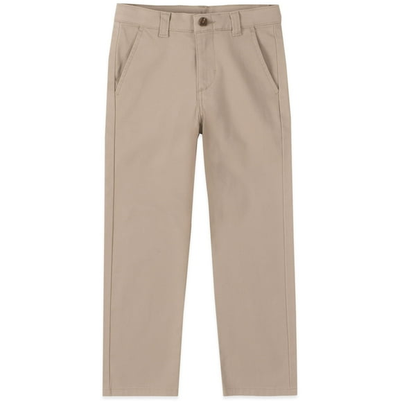 Pantalones IZOD para niños grandes, uniforme escolar, frente plano, sarga, color caqui, talla 8