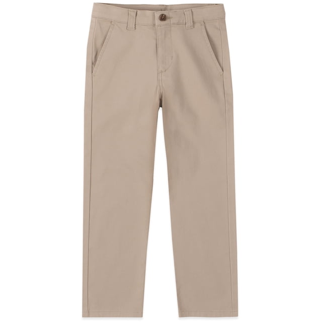 Pantalones IZOD para niños grandes, uniforme escolar, frente plano, sarga, color caqui, talla 8