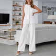 thumbnail image 5 of Sleeveless Crew Neck Vest and Wide Leg Pants Two Piece Outfit Women Summer Solid Color Business Casual Work White S, 5 of 6