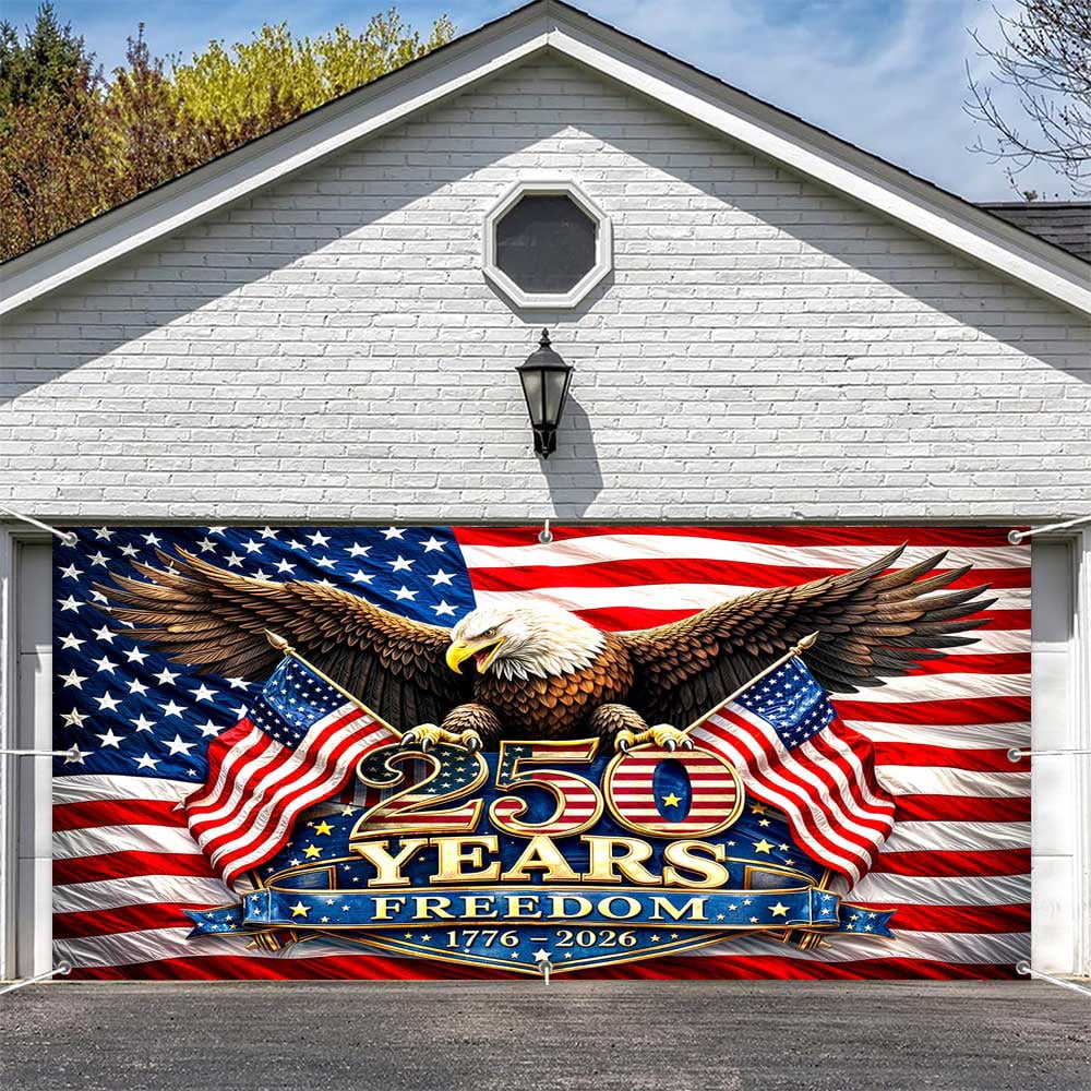 USA 250th Anniversary Garage Door Cover Banner Decorations,1776-2026 - American Flag & Bald Eagle Freedom Patriotic 4th of July Memorial Day Outdoor Car Garage Door Decorations 13 X 6 Ft