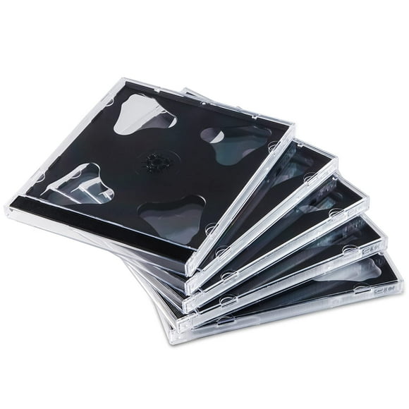 Maxtek Boîtier CD Jewel Transparent Standard Double de 10,4 mm (Capacité de 2 Disques) avec Plateau Noir, Lot de 25