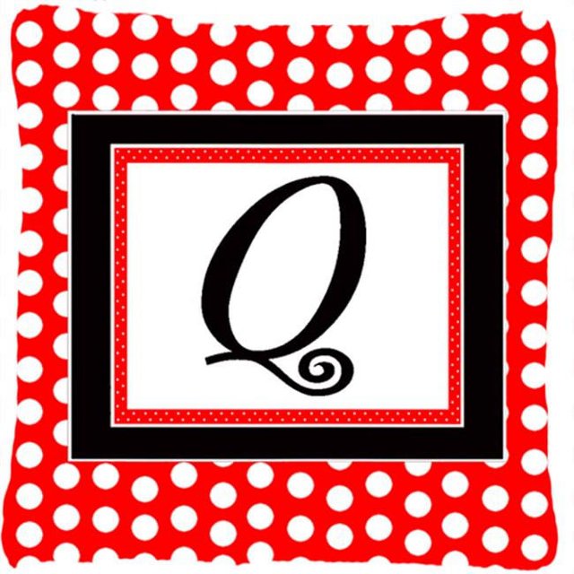 Carolines Treasures CJ1012-QPW1414 Lettre Q Monogramme Initial - Oreiller Décoratif en Tissu Intérieur et Extérieur à Pois Noirs Rouges