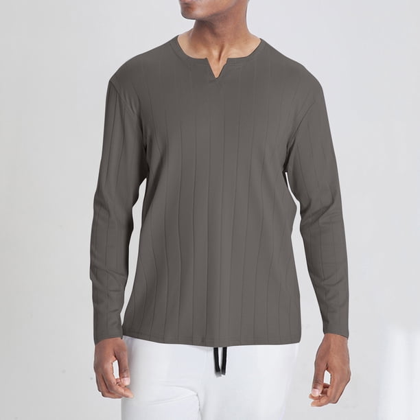 pstuiky camisas de manga larga para hombre, Camisa deportiva de entrenamiento fácil para hombre, elástica, de color liso, con cuello en V y manga larga salir tops xl