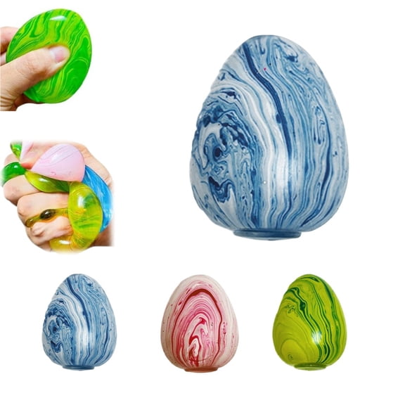 2026 Stress Egg Stress Ball Toys, Easter Egg Squeeze Fidget Toys, Slow Rising Colorful Marbled Stress Balls, Stress Relief Sensory Toys Anxiety Relief for Adults (Blue)