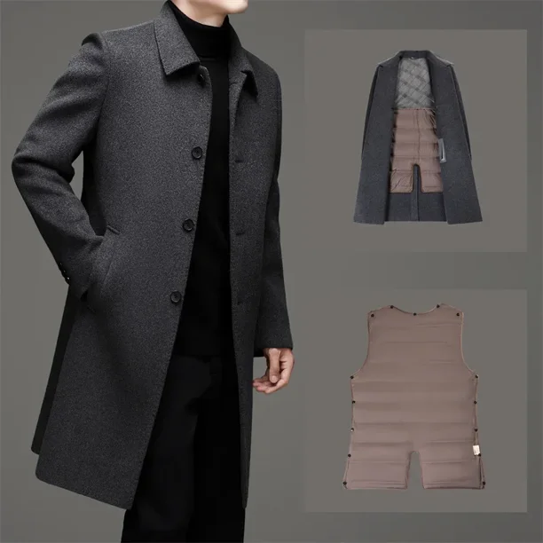 Abrigo largo de invierno de lujo para hombre, abrigo de lana, especialmente negro, abrigo de plumón de ganso grueso para invierno, ropa de diseñador para hombre