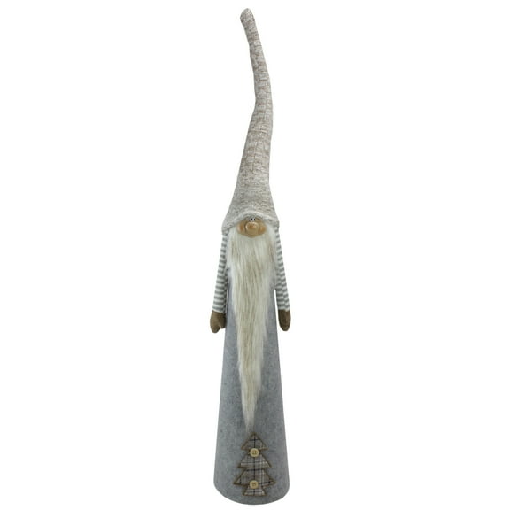 Northlight Tall Cone Gnome with Buttoned Plaid Christmas Tree Figure - 22" - Gray and Brown