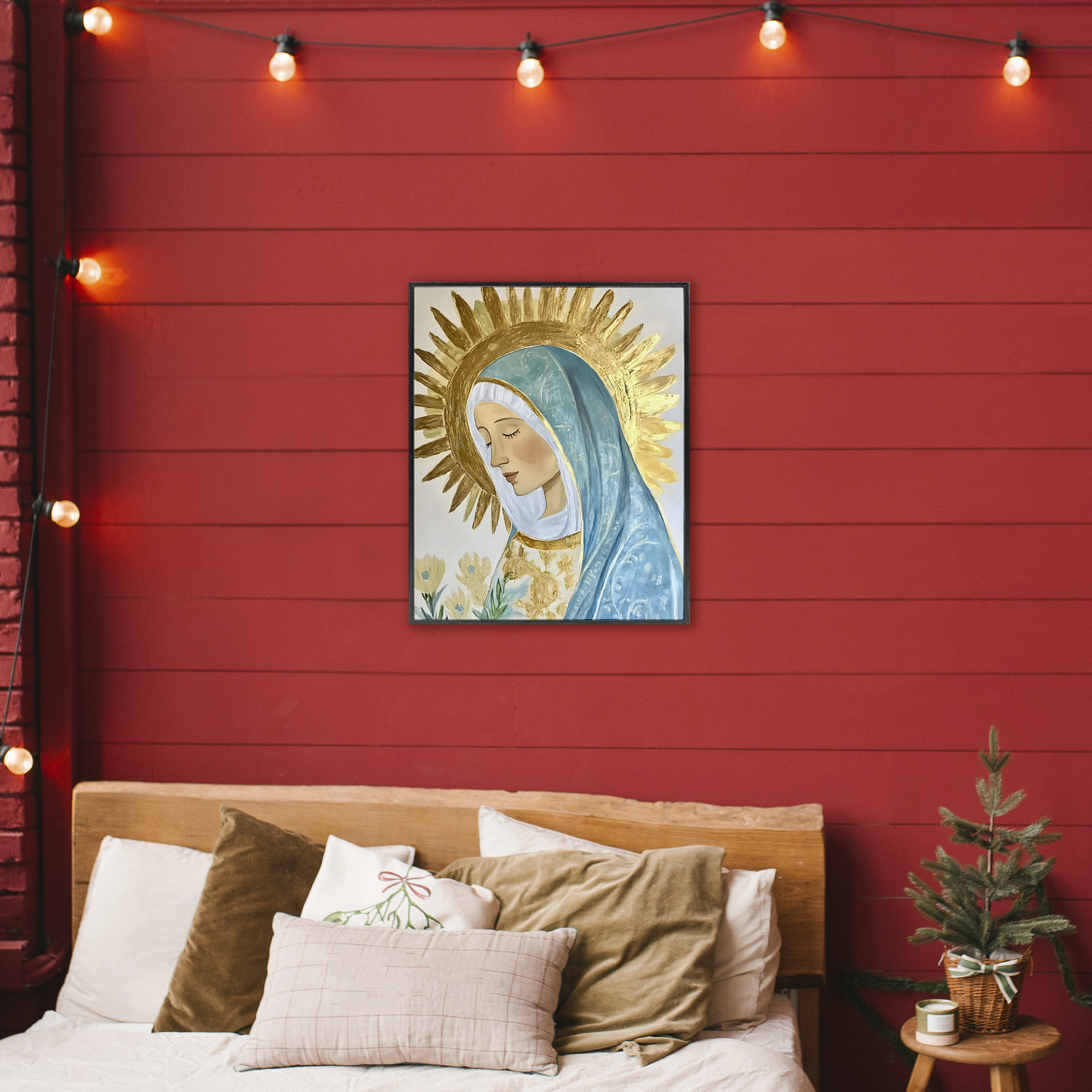 Holy Mary In Gold Black Framed Giclee Art, design by Franklyn Gregory