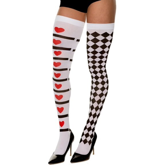 Underwraps Sexy Queen of Hearts Stockings for Women, Alice Thigh Highs Halloween Costume Cosplay One Size