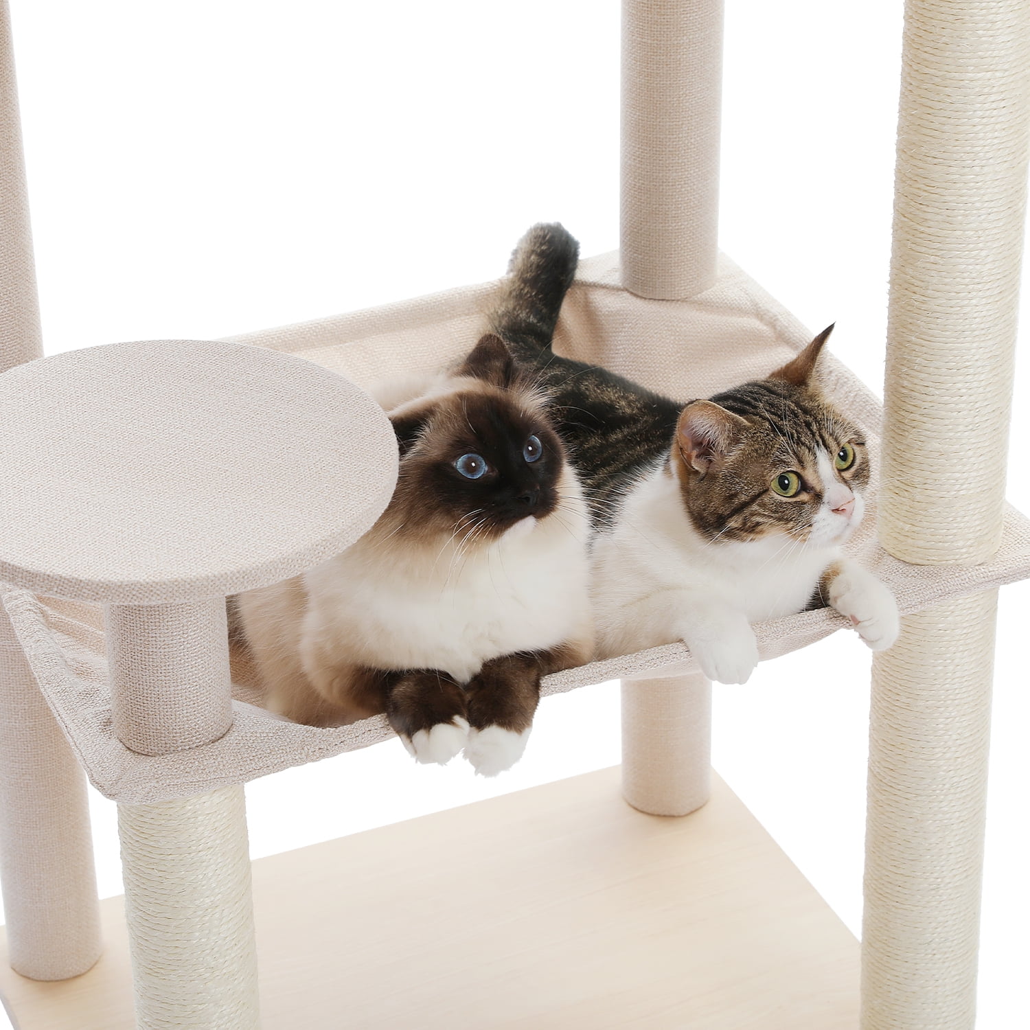Pefilos 56" Cat Tree Tower for Indoor Cats, Modern Wood Cat Condo with Scratching Post for Large Cats Climbing, Multi-Level Cat Tree House, Beige