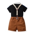 thumbnail image 3 of Wassery Kid Boys Gentleman Clothes 4T 5T 6T 7T Toddler Clothes Short Sleeve Patchwork Shirt Top with Solid Overall Shorts Summer Outfit, 3 of 9