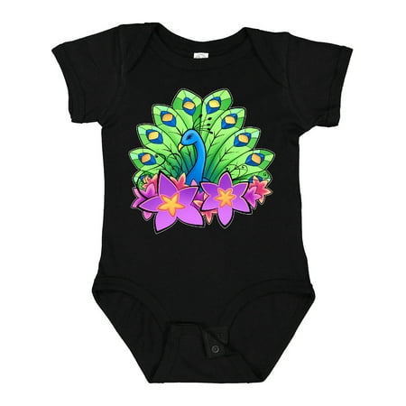 

Inktastic Peacock and Flowers Gift Baby Boy or Baby Girl Bodysuit