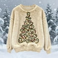 thumbnail image 3 of Plush Christmas Sweaters for Women Funny Round Neck Festive Printed Graphic Drop Shoulder Fuzzy Soft Pullover Tops (S, Beige), 3 of 4