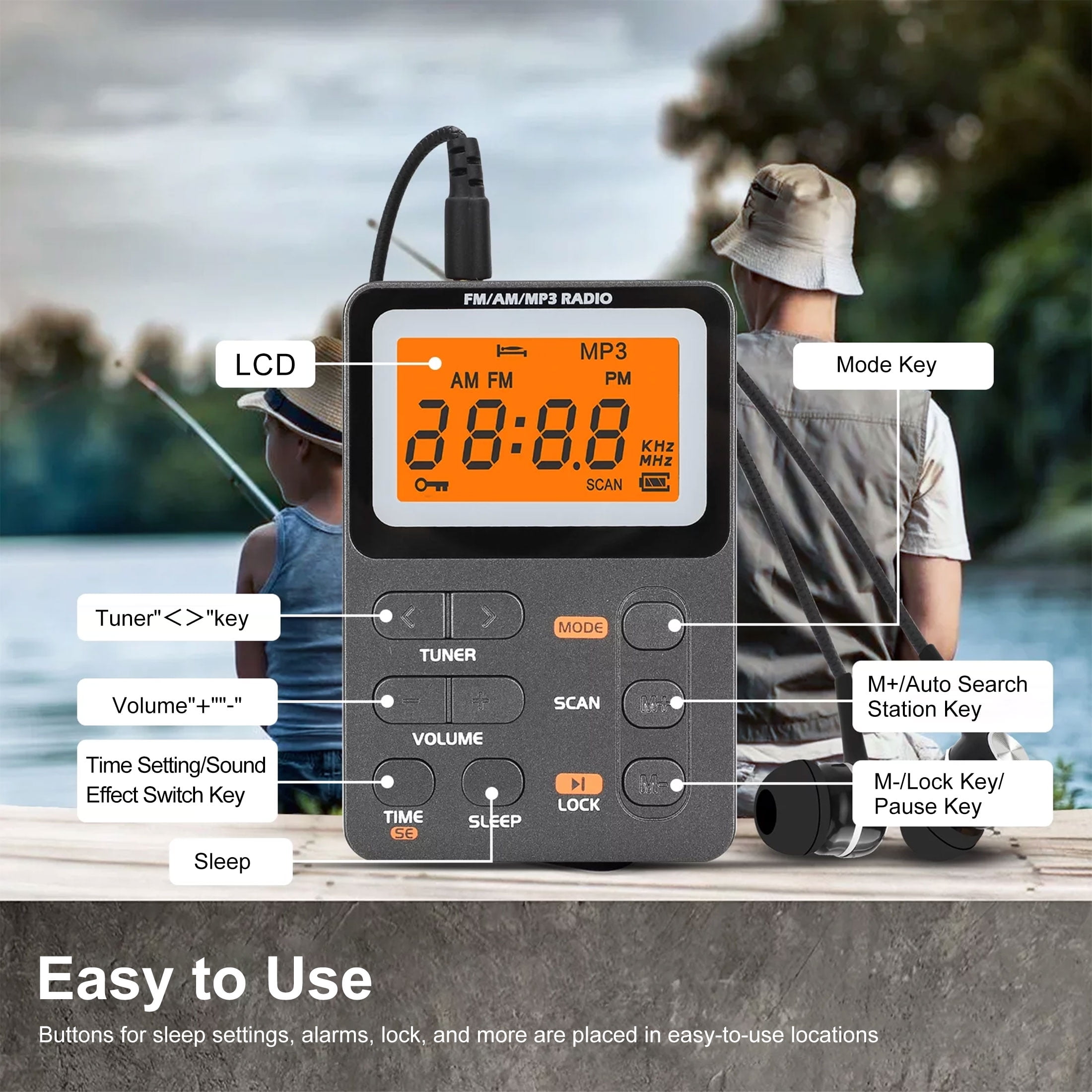 Compact AM/FM Pocket Radio with Rechargeable Battery | Portable Digital Tuning Stereo | Earphone Included for Walking, Jogging, Camping & Emergency Use