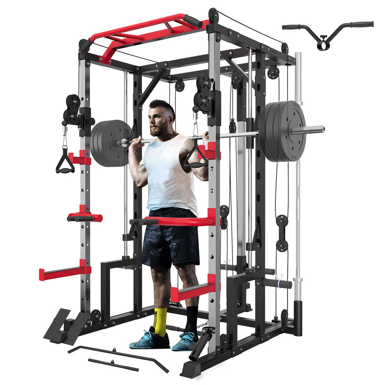 MAJOR LUTIE Smith Machine 1600lbs Power Cage with Crossover Machine and Exercise Machine Attachment 