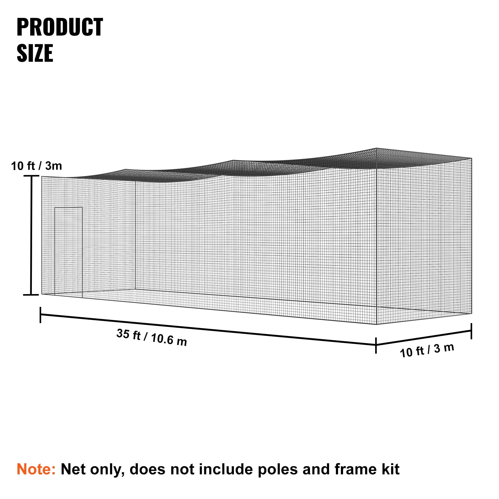 KFFKFF Batting Cage, 35x10x10FT Softball and Baseball Batting Cage Net (MESH ONLY), Baseball or Softball Batting and Pitching Practice Mesh with Entryway & Transport Sack, Robust Encased PE Mesh