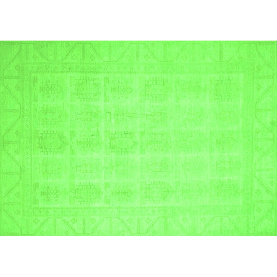Ahgly Company Machine Washable Indoor Rectangle Oriental Green Traditional Area Rugs, 8' x 12'