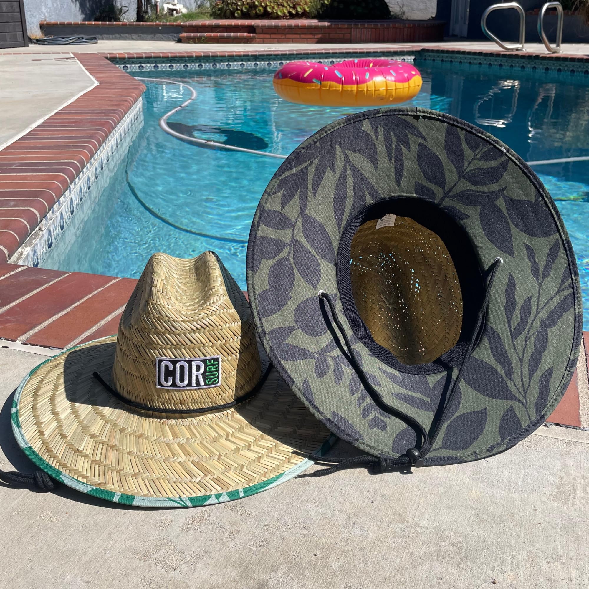 Straw Beach Hat - UPF 50+ Cotton Patriotic Under Brim Lifeguard - Drawstring Fit - X-Large