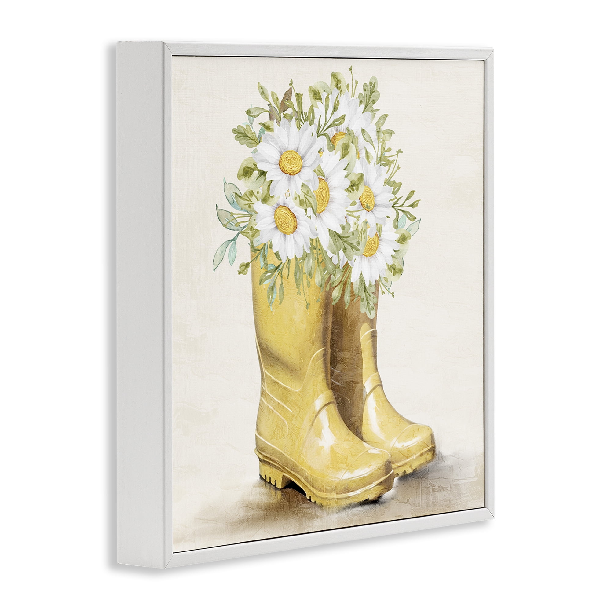 Stupell Industries Sunny Garden Boots Botanical & Floral Painting White Framed Art Print Wall Art, 24 x 24