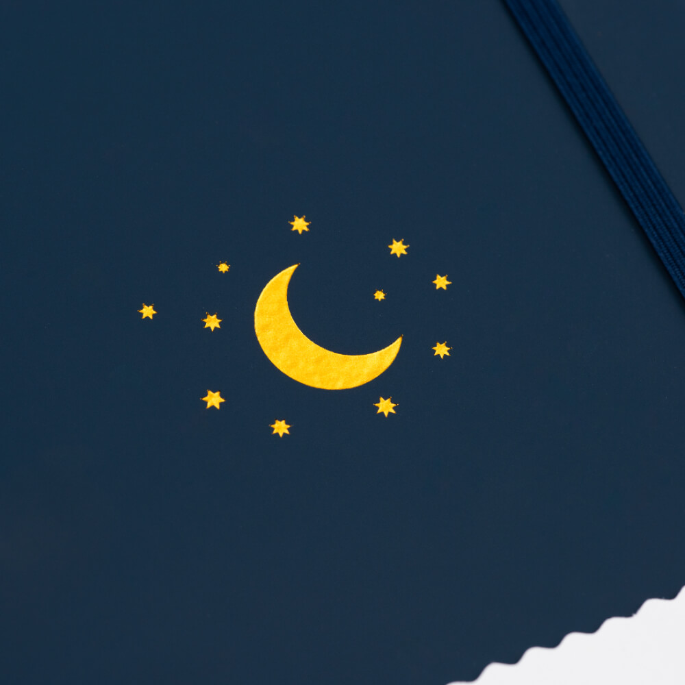 Yop & Tom - Hardback Lined Notebook Vegan Leather Hardcover A5 180 pages - Midnight Blue Moon and Stars