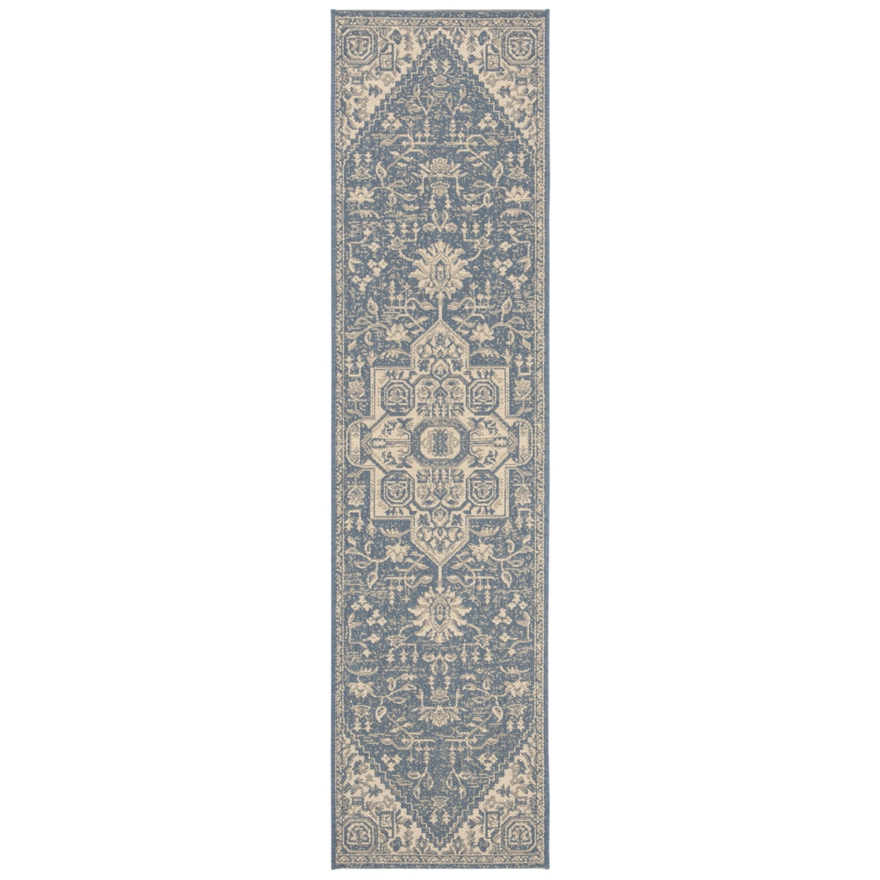 SAFAVIEH Beach House Jose Geometric Indoor/Outdoor Area Rug Cream/Blue, 6'7" x 6'7" Square