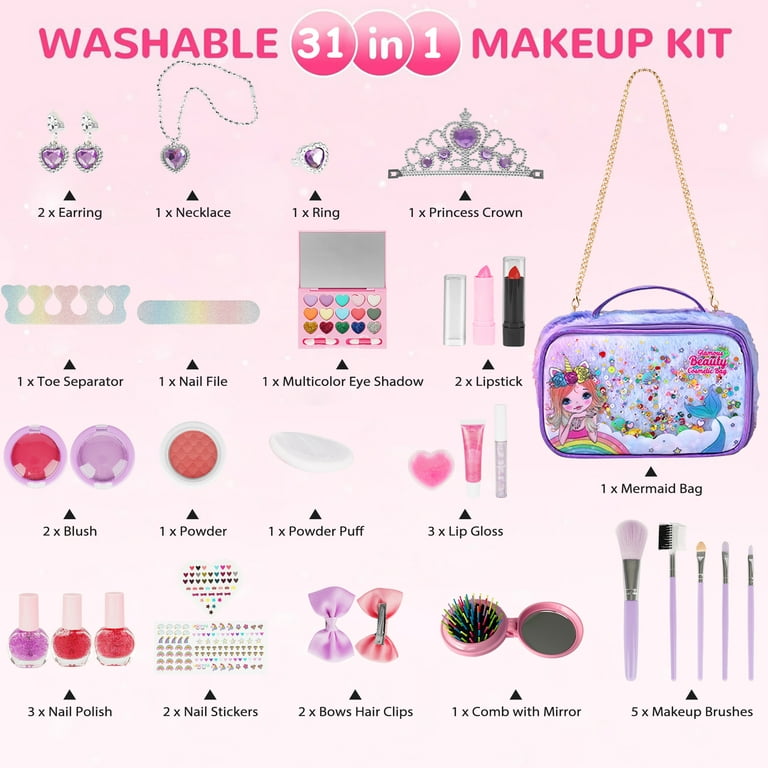  Kids Makeup Kit for Girl, Toddler Makeup Kit, Play Makeup for  Little Girls, Washable Children Makeup Set, Mermaid Princess Birthday Girls  Gift Toys for Age 4 5 6 7 8 9