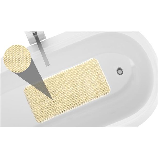Grass Look Vinyl Bath Tub Mat, Size 14" x 26" in Ivory