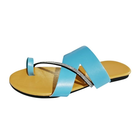 OJSFQUFP Womens Sandals Women s Summer Fashion Clip Toe Leather Slippers Casual Lightweight Comfortable Outdoor Beach Slippers Slipper Shoes Sky Blue 38