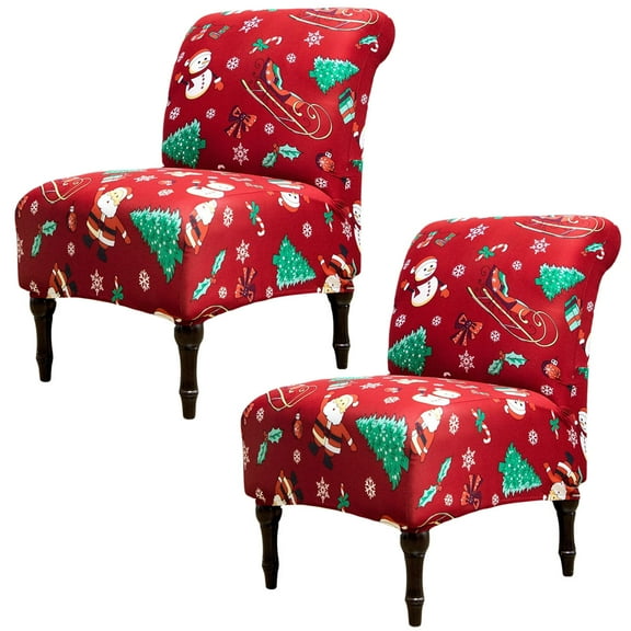 TOPCHANCES Stretch Accent Chair Cover, Set of 2 Armless Chair Covers Slipper Chair Protector, Machine Washable, Christmas Chair Slipcovers for Living Room (Red)