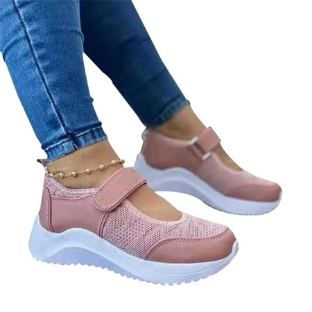 

Casual Breathable Hook-and-loop Thick-Sole Cutout Mesh Walking Shoes for Women