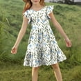 thumbnail image 2 of Juslio Girls Dress Summer Beach Ruffle Sleeve Round Neck A Line Dresses Knee Length Casual Blue Sundress, 2 of 8