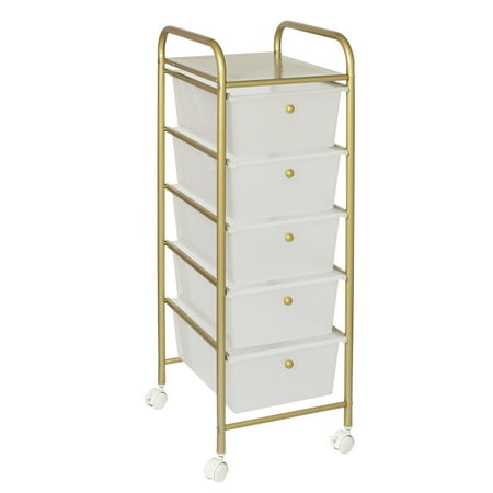 5-Drawer Rolling Storage Cart With Plastic Drawers, Gold