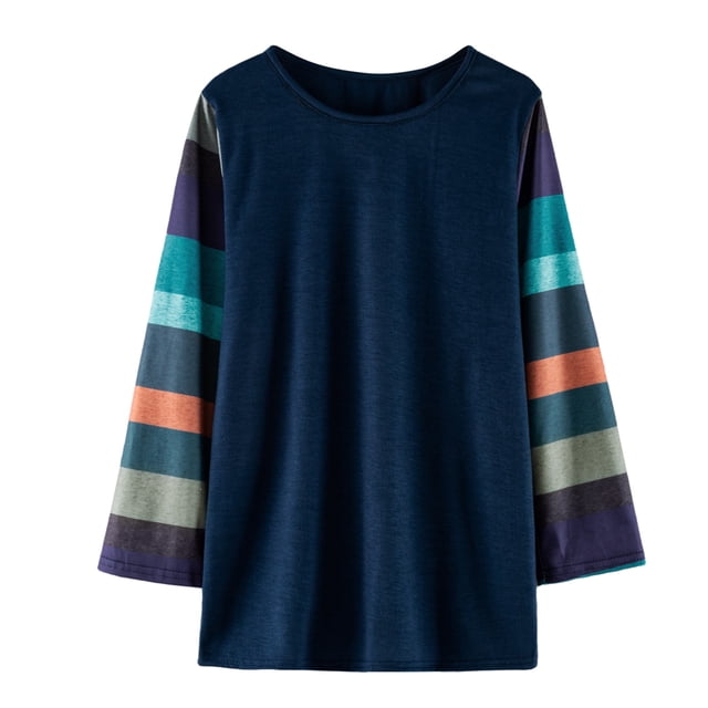 SXcggal One Haut de Mode pour Filles, Tunique Décontractée à Rayures Color Block, Manches Longues, Col Rond Ample, T-Shirt Mignon et Confortable pour Filles