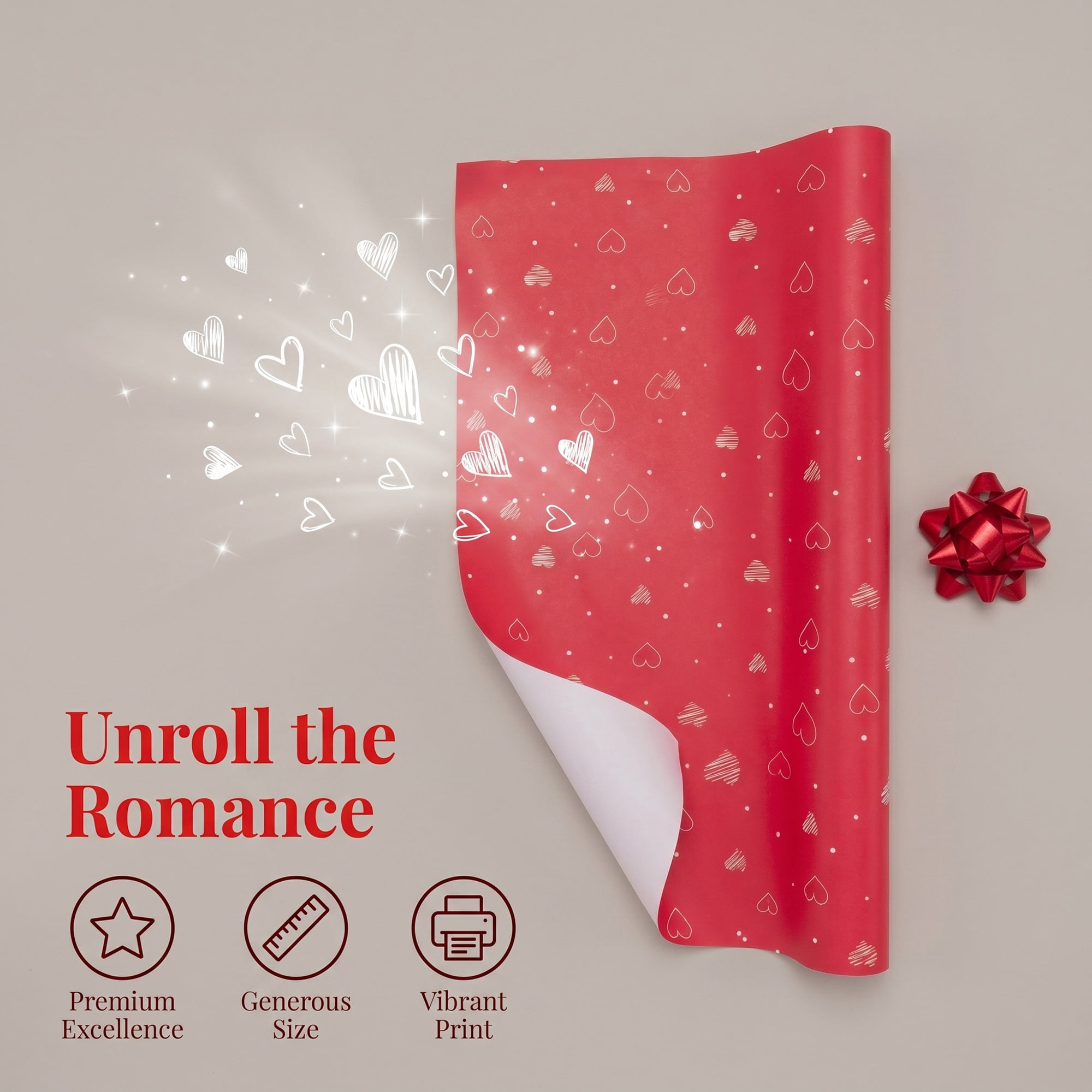 Unique Bargains Heart Gift Wrapping Paper Sheet for Romantic Occasion 5Pcs Red 27.6"x19.7"