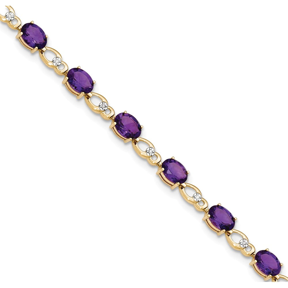 14K Yellow Gold (0.05cttw) Diamond and Purple Amethyst Bracelet -7" by