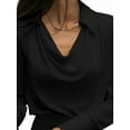 thumbnail image 3 of Women'S Elegant Satin Silk Blouse Cowl Neck Ruched Front Draped Long Sleeve Work Office Shirt Top Black L, 3 of 6
