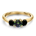 thumbnail image 3 of Gem Stone King 18K Yellow Gold Plated Silver Green Mystic Topaz and Black Diamond Engagement Ring for Women | 1.09 Cttw | Round 5MM | Gemstone November Birthstone | Size 7, 3 of 6