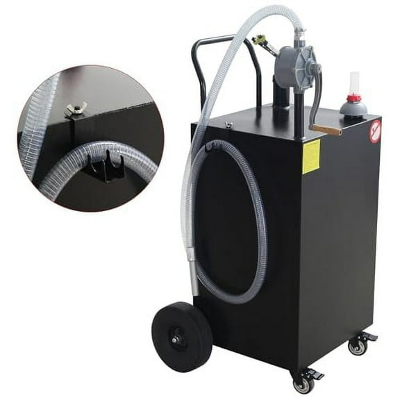 45-gallon gasoline tank with manualpump, portable gasolinetank with flat-free solid rubber wheels for cars, trucks and allvehicles