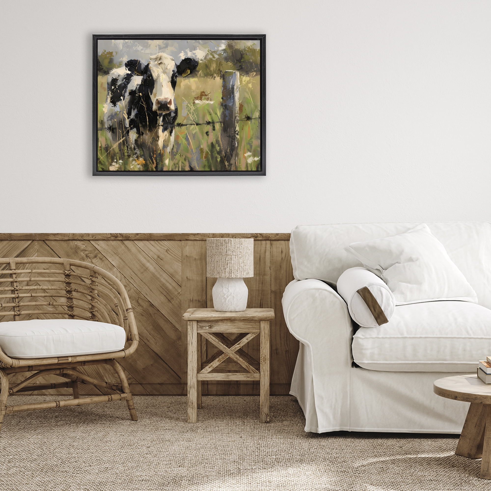 Stupell Industries Cow in Summer Pasture Black Framed Floater Canvas Wall Art, design by Creative Studio