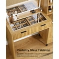 thumbnail image 5 of EYYTHUNG Fluted Makeup Vanity Desk, Dressing Table with 31.5" HD Lighted Mirror, Glass Top Vanity with 5 Drawers, Natural Oak, 5 of 8