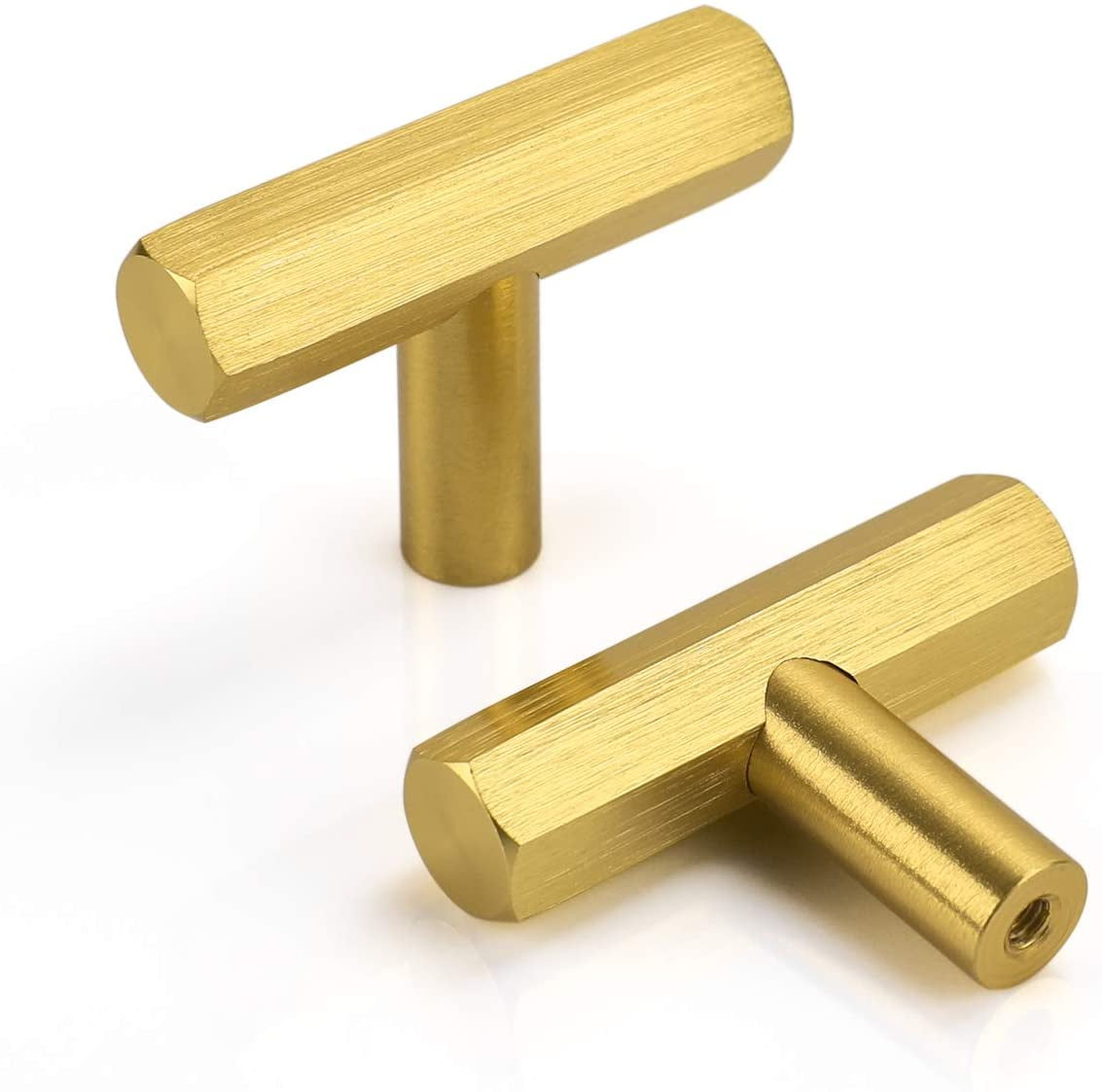 Goldenwarm 10 Pack Brushed Brass Kitchen Hardware Gold Drawer Knobs Bathroom