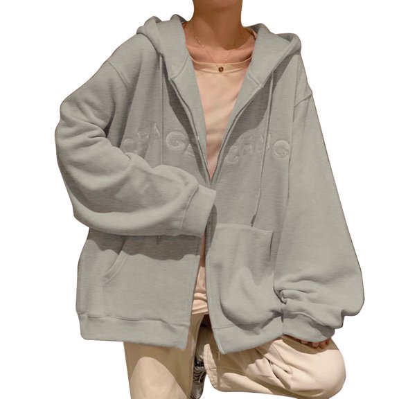 Vedolay Zip Hoodies for Womens Sweatshirts Long Sleeve Crew Neck Pullover Casual 2023 Fall Clothes,Gray M