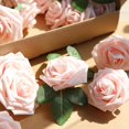 thumbnail image 4 of Flores de Gardenia Artificiales, 25pcs Real Mirando Blush Espuma Falsas Rosas con Tallos para DIY, Ramos de Boda, Centros de Mesa para Despedida de Soltera (Rosa Champán), 4 of 4