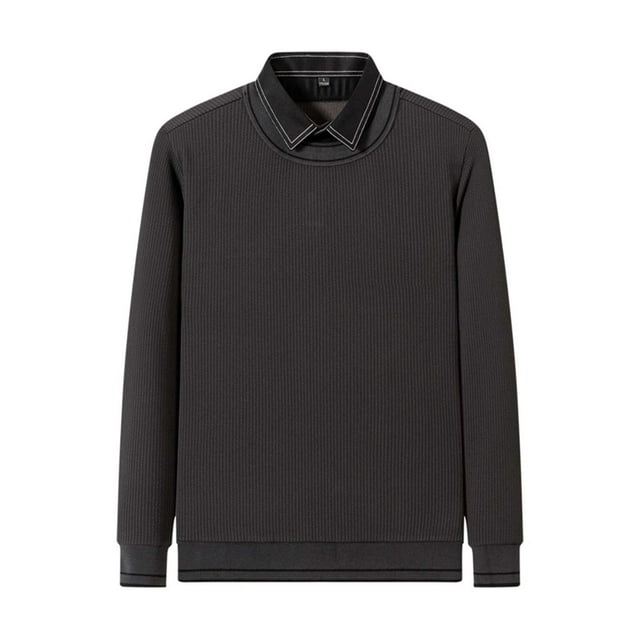 Handshe Chandail pour Hommes, Automne Hiver Couleur Unie Mode Décontractée Deux Pièces Thermique Manches Longues Col Rond, Superposition pour Activités Quotidiennes et Extérieures, Grande Taille