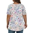 thumbnail image 4 of TQWQT Womens Plus Size Tops Dressy Summer V Neck T Shirts Floral Print T-Shirt Short Sleeve Tunic Tops Large Casual Womens Clothing Purple Pink L, 4 of 4