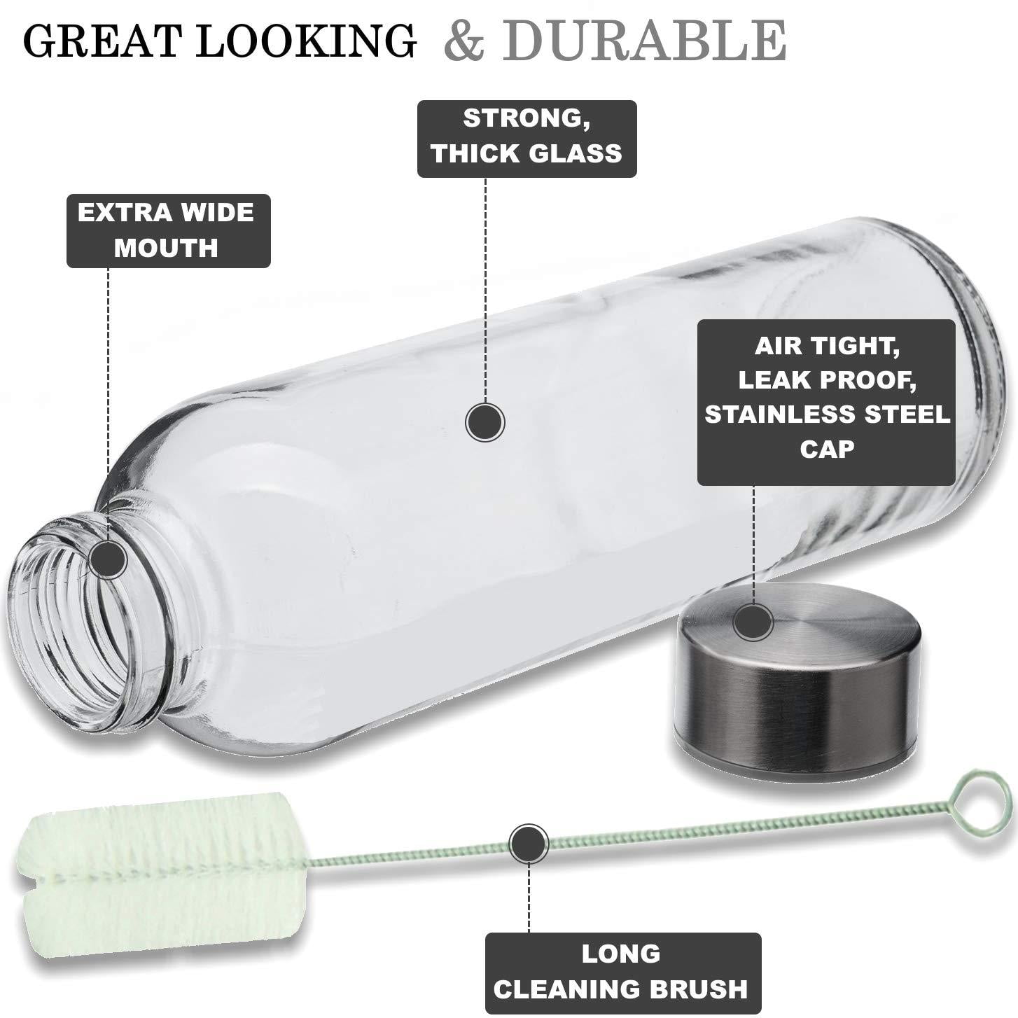 Brieftons Glass Water Bottles With Caps: Clear, 6 Pack, 18 Oz, Leakproof  Lids, Premium Soda Lime, Be…See more Brieftons Glass Water Bottles With  Caps