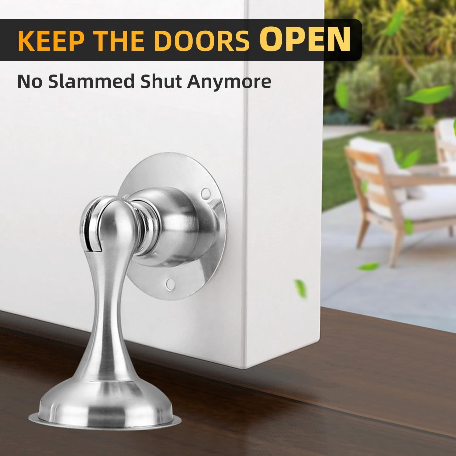 JJEAN-\u200bYDAJIURI 2Pack Magnetic Door Stop No Drilling Door Stop with 3D Adhesive Tapes Keep Door Open Door Stainless Steel Screws for Stronger Mount（Silver）