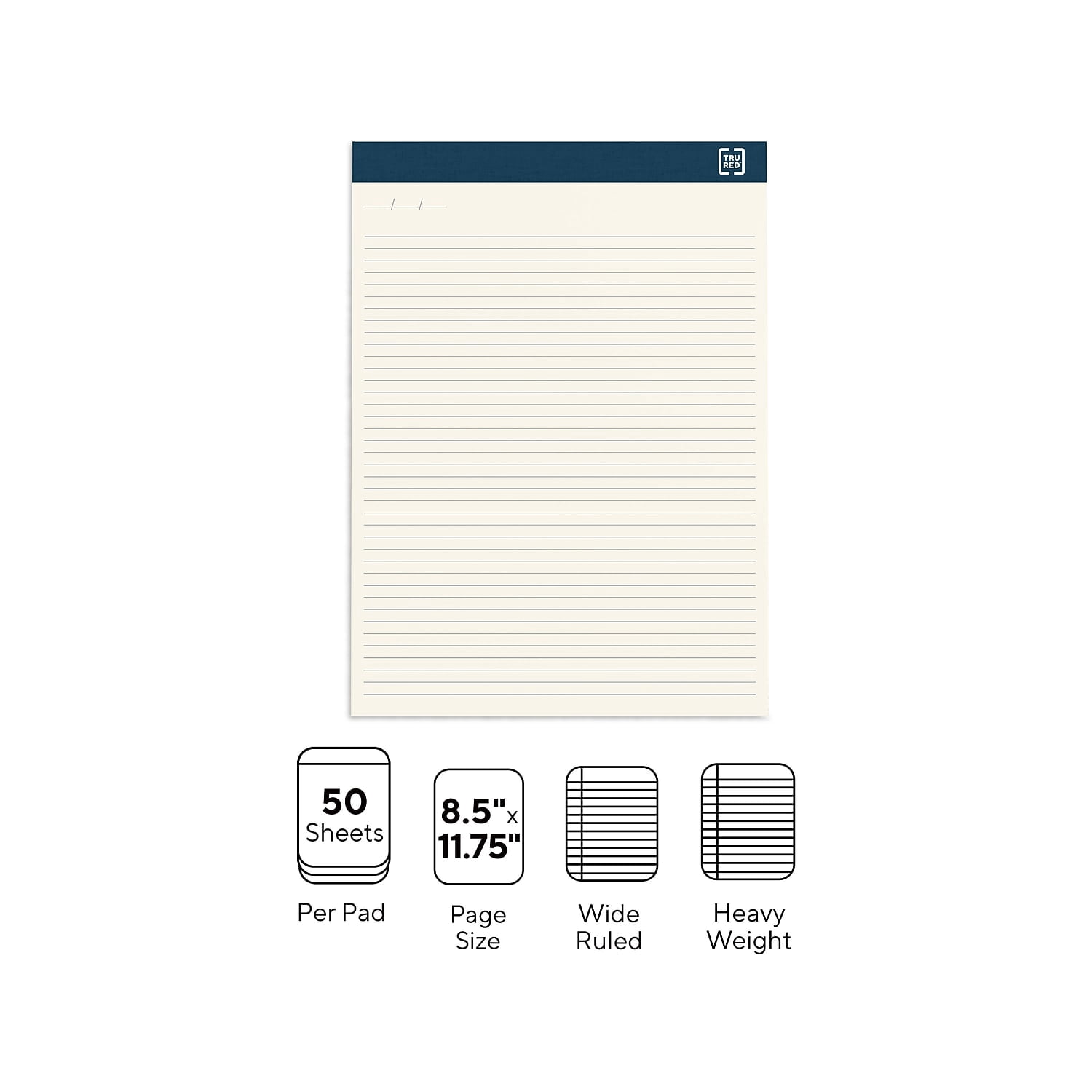 MyOfficeInnovations Notepads 8.5 x 11.75 Wide Ruled Ivory 50 Sheets/Pad 12 Pads/Pack MYO24419928