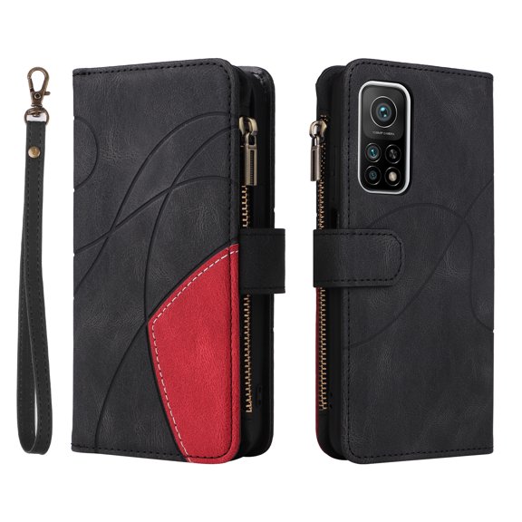 Phone Cover for Xiaomi Mi 10T Pro 5G, Shockproof Purse 2 Color Assorted 9 Card Slots with Zipper Storage Handbag Case for Xiaomi Mi 10T Pro 5G